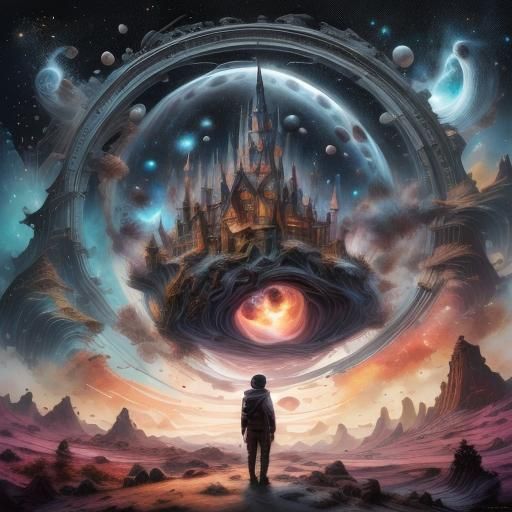 Cosmic Galaxy Tree in Fantasy Landscape