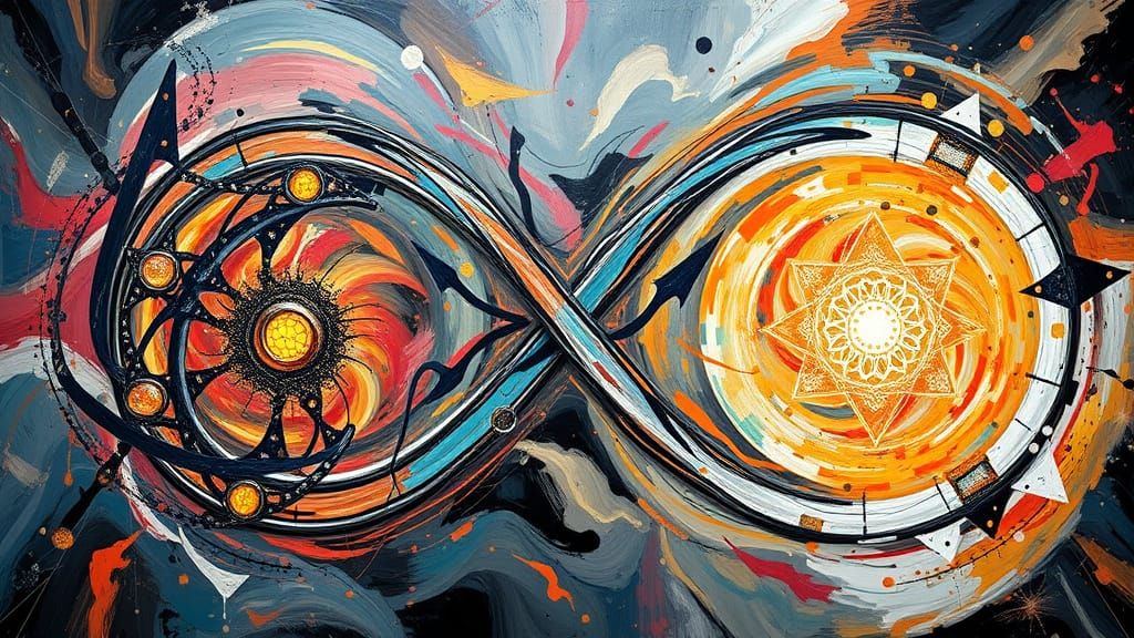 Abstract expressionist approach with infinity symbol emergin...
