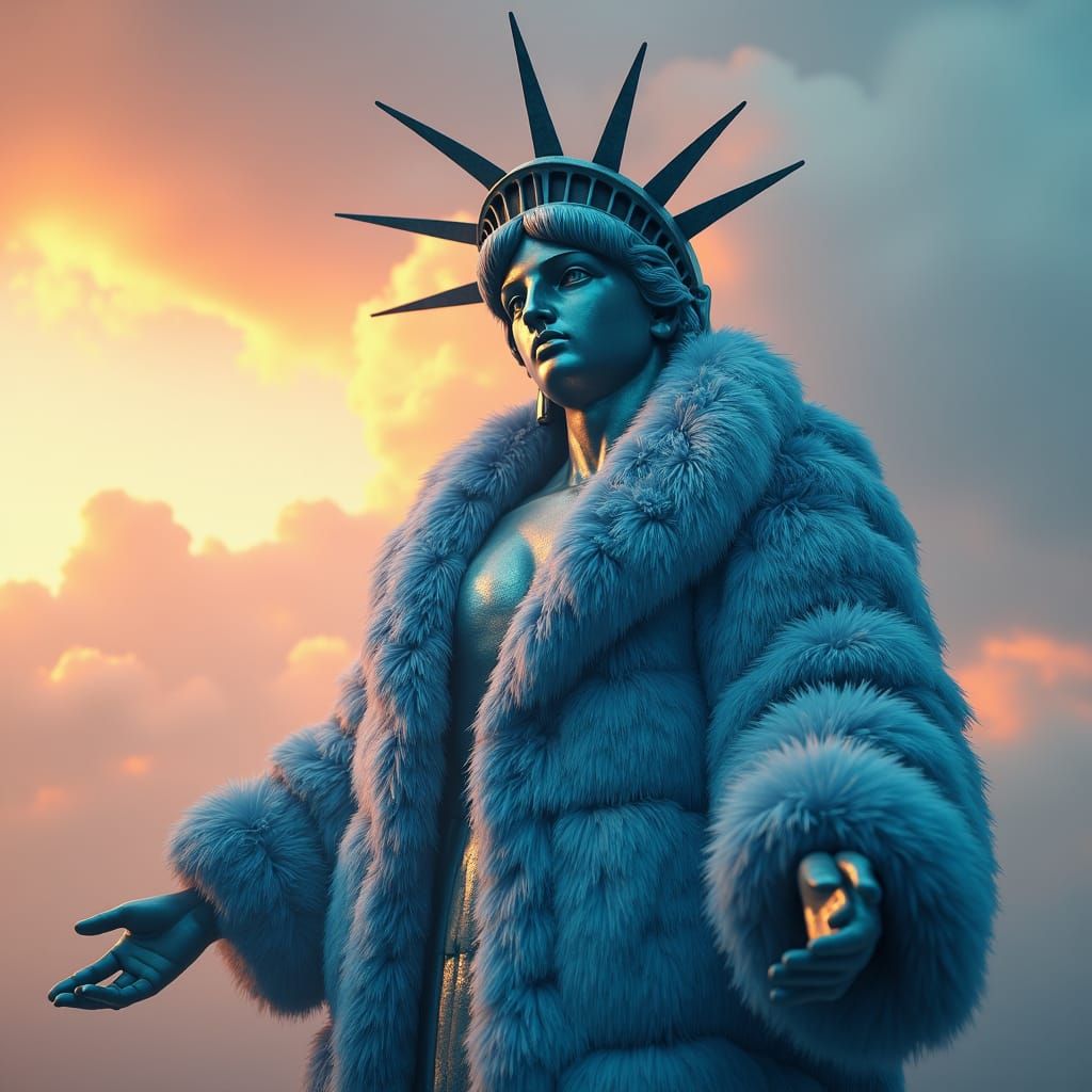 Statue of Liberty in Blue Fur, Ethereal Art