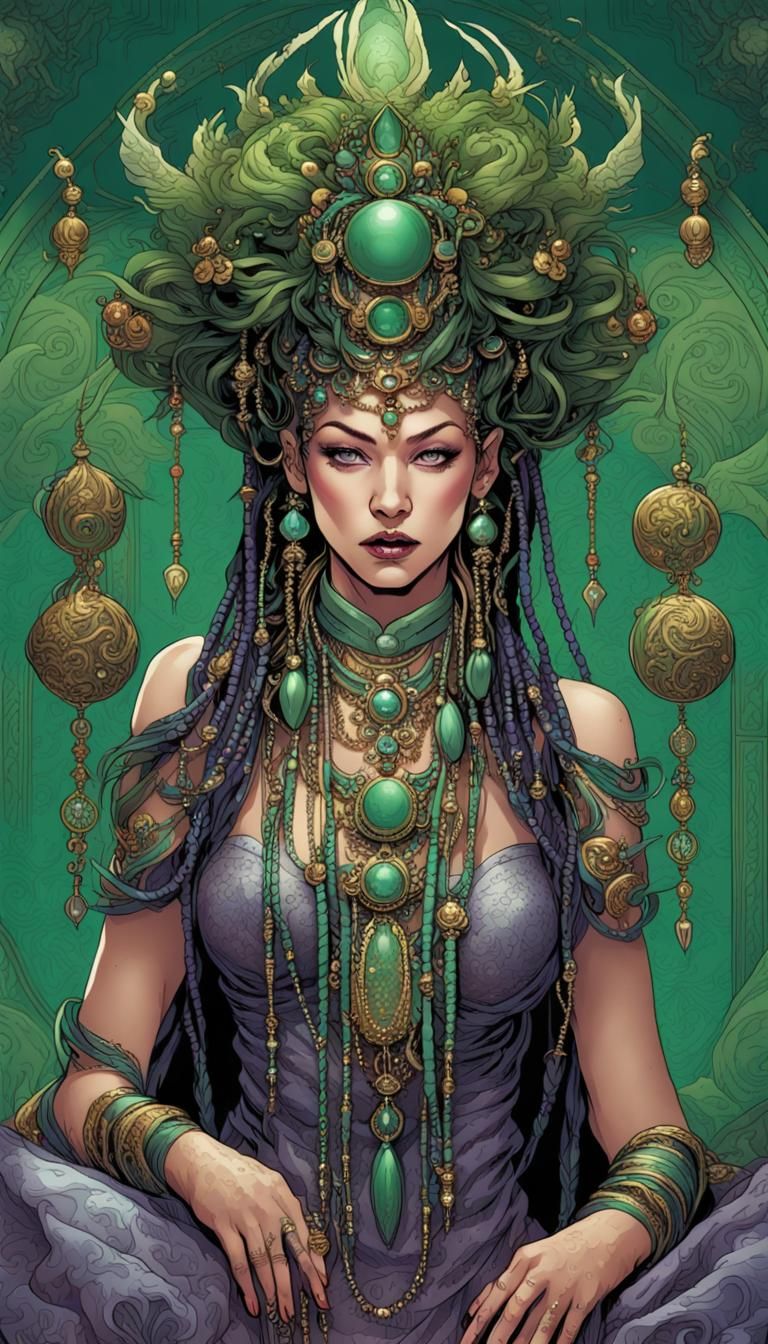 Fantasy Empress with Ornate Headdress in Comic Art