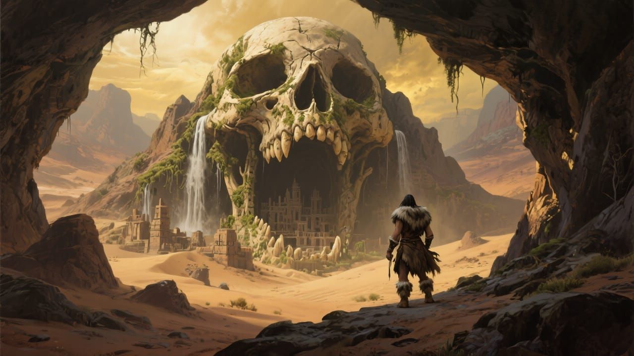 Colossal Skull Mountain City in Ominous Light