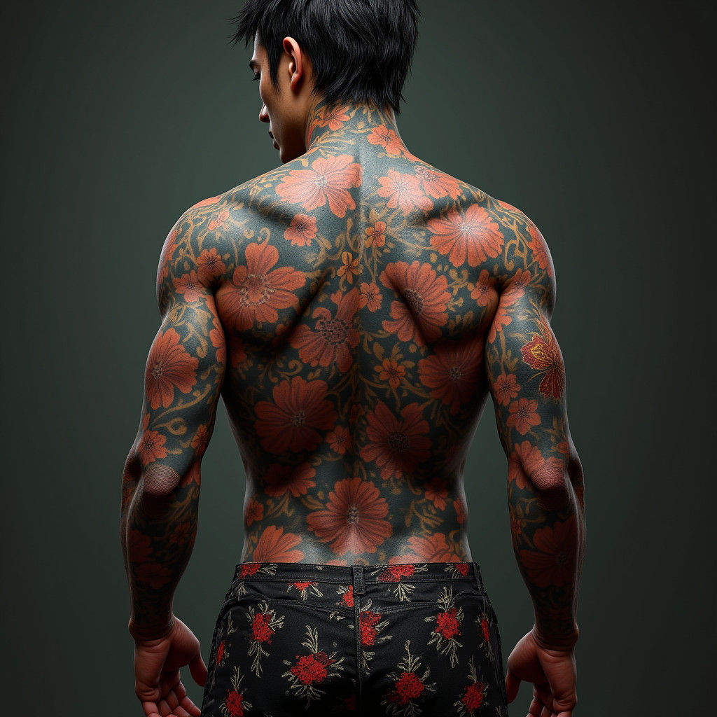 Yakuza Full Body Tattoo in Detailed Matte Painting