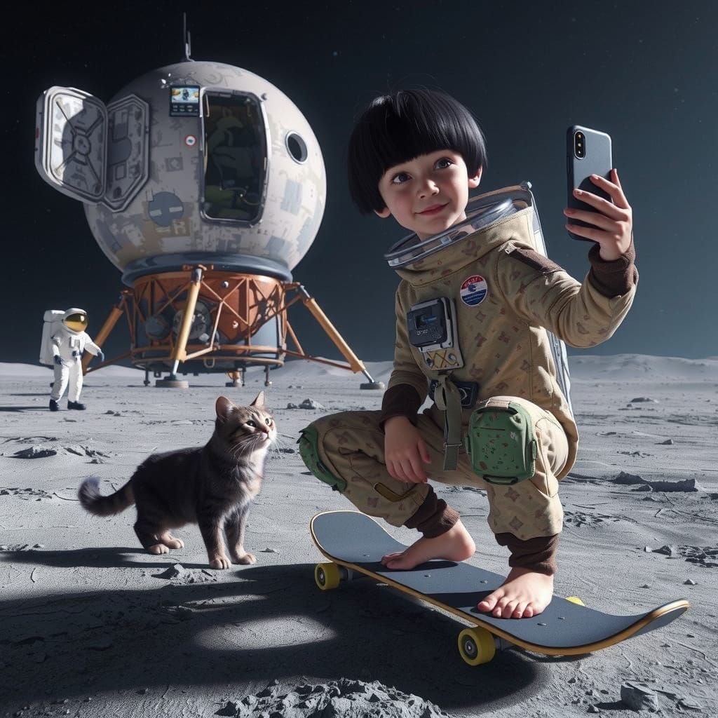 Astronaut Takes Selfie on the Moon's Cratered Surface