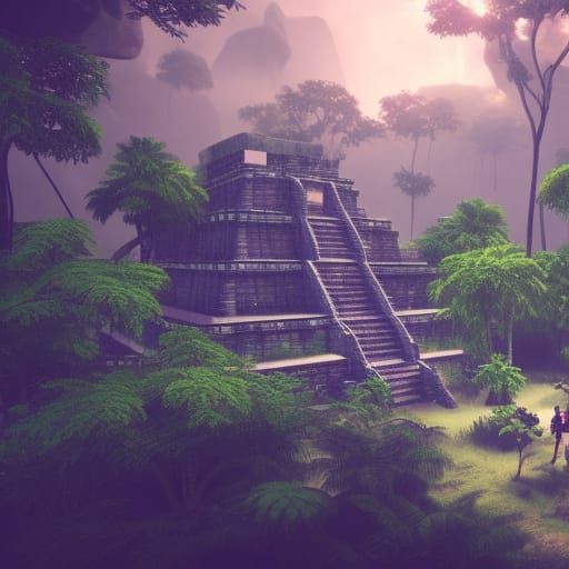 Majestic Mayan Temple in Jungle, 3D Render