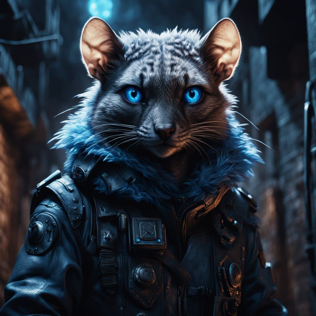 Hyperrealistic Sci-Fi Sky Rats Hybrid in Alley