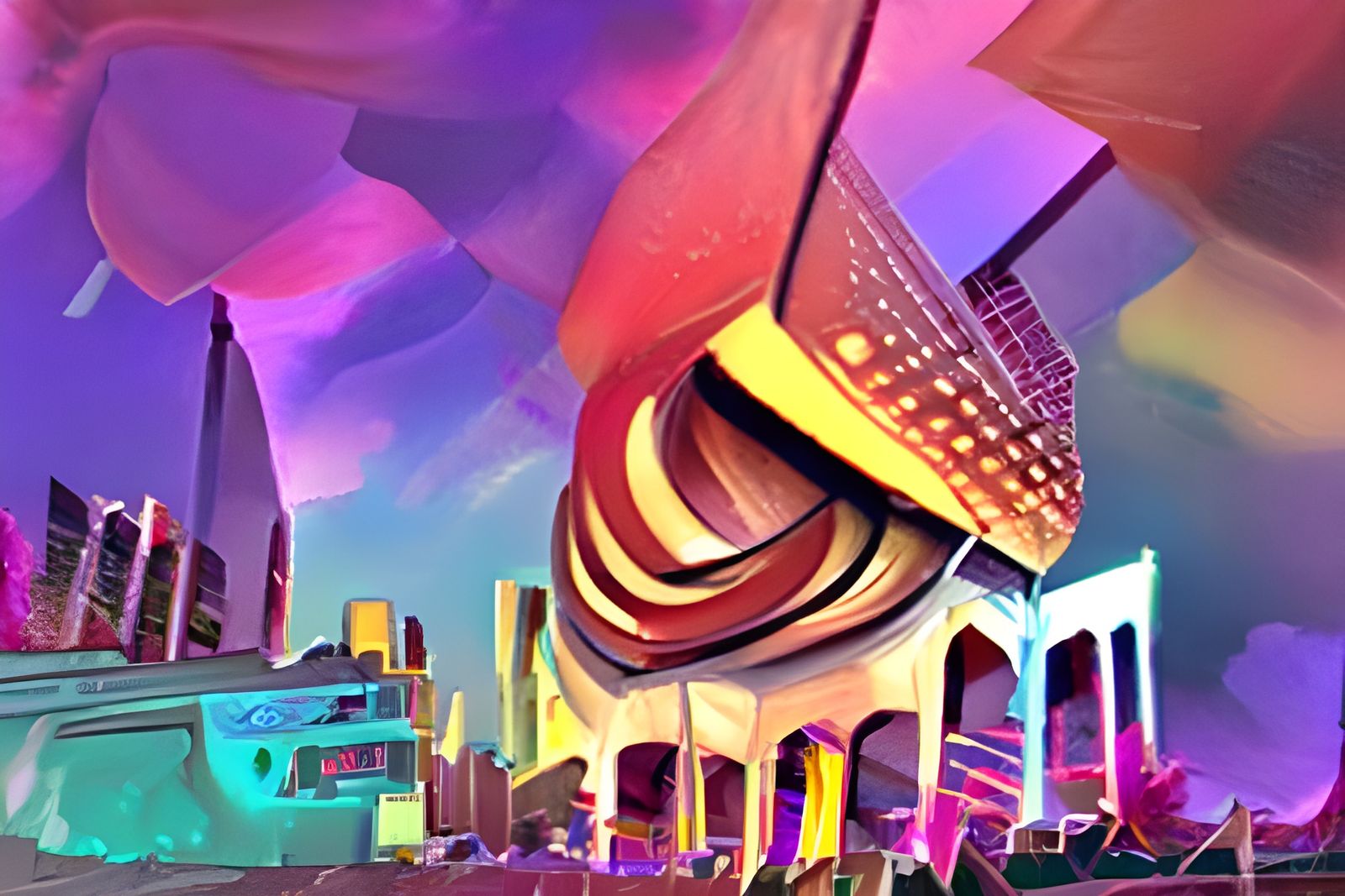 Futuristic Biopunk Metropolis Panorama in Vivid Colors
