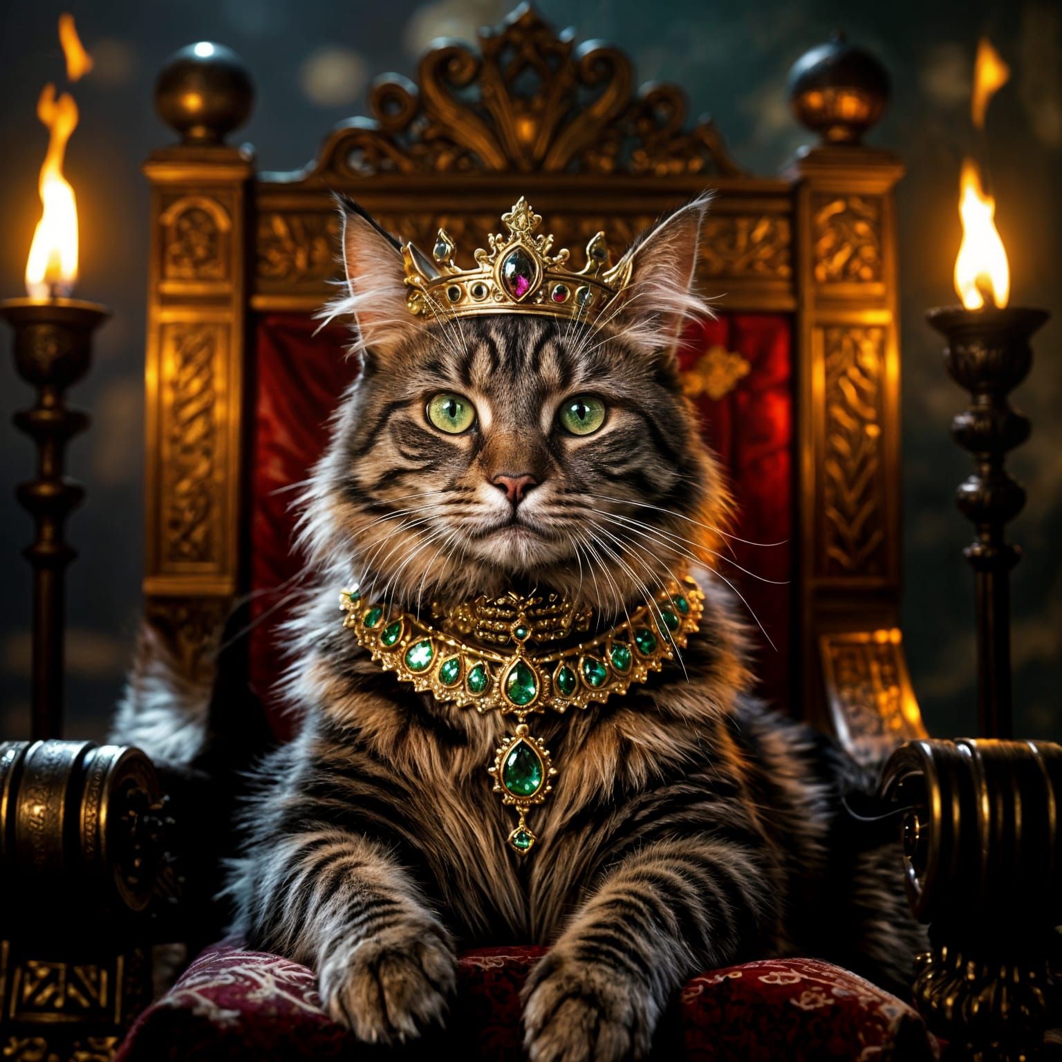 Majestic Cat King on Babylonian Throne