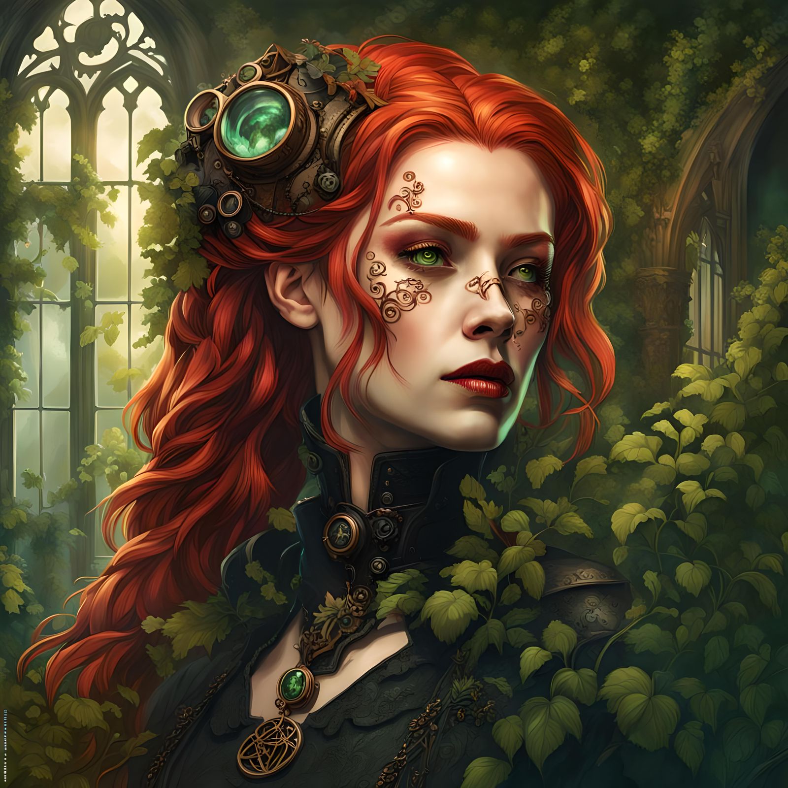 Steampunk Vampire in Gothic Mansion, Hyperrealistic Art