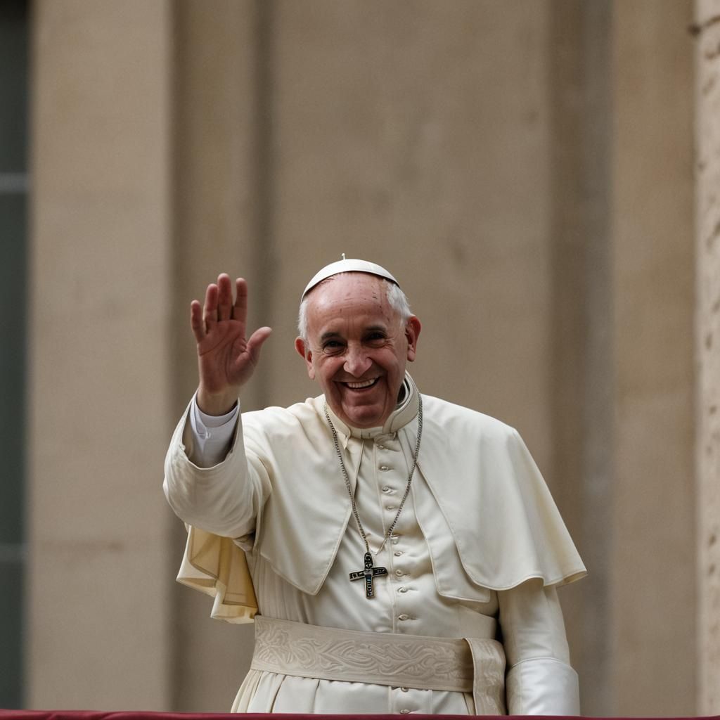 Pope Waving From Vatican Window in Natural Light