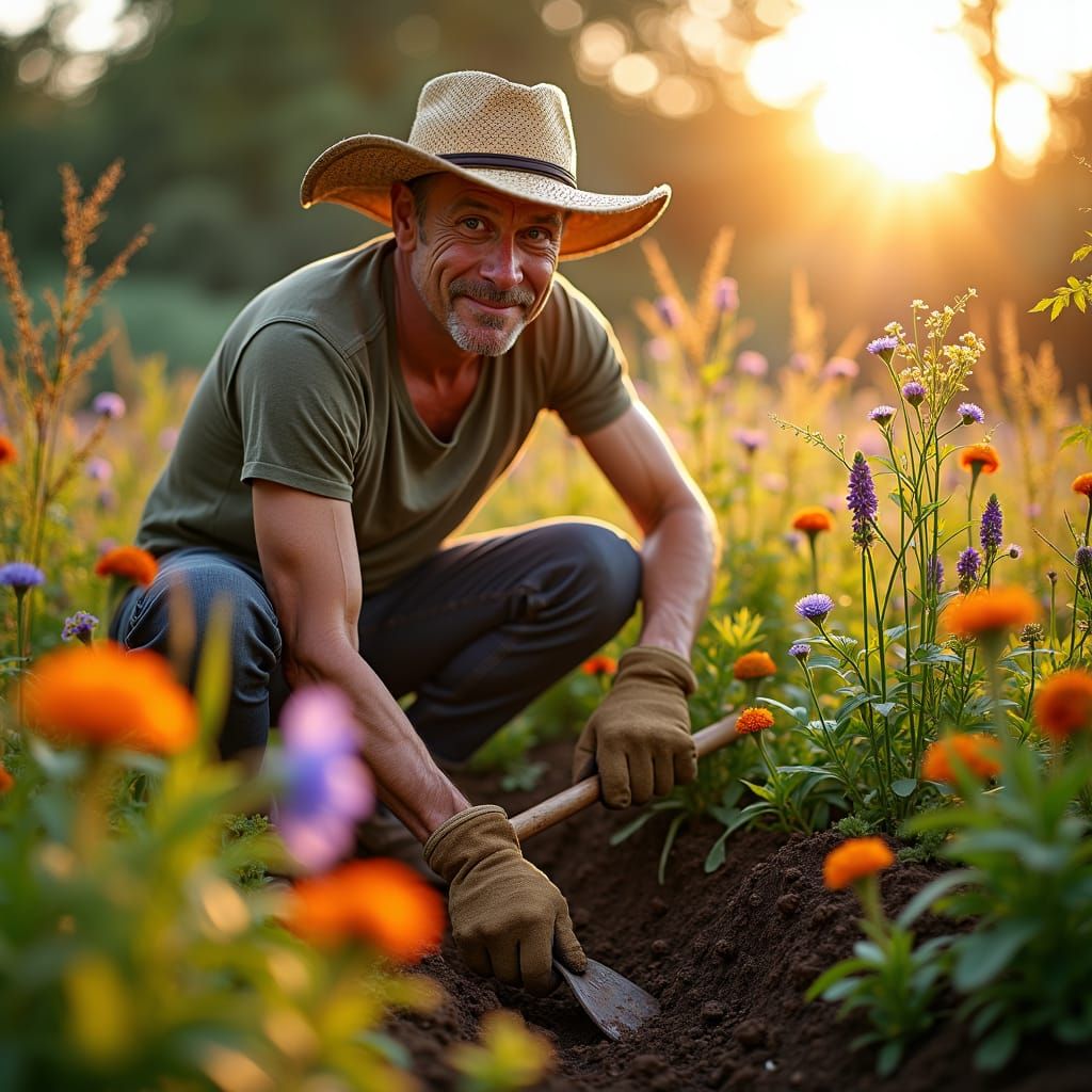 Gardener in Golden Light, Floral Still Life