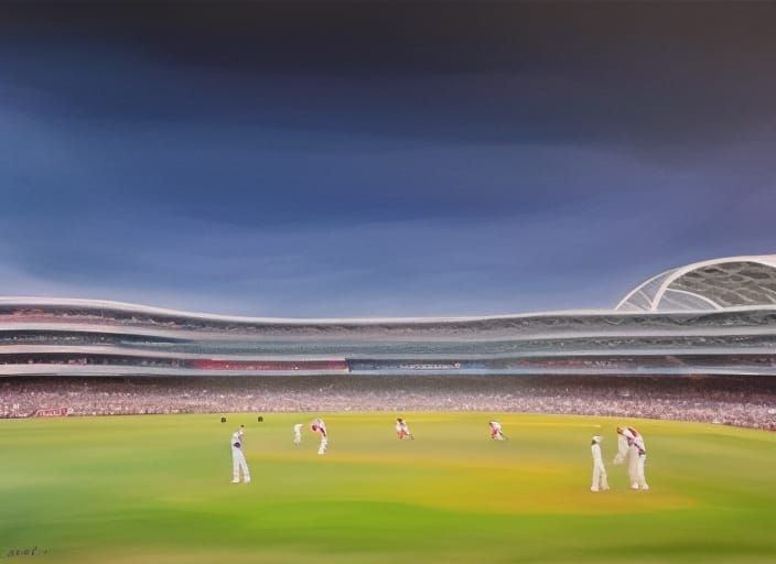 Expressionist Watercolor Cricket Match at MCG