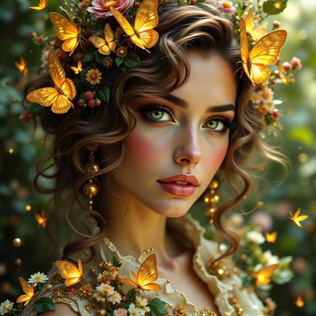 Regal Woman with Art Nouveau Hair