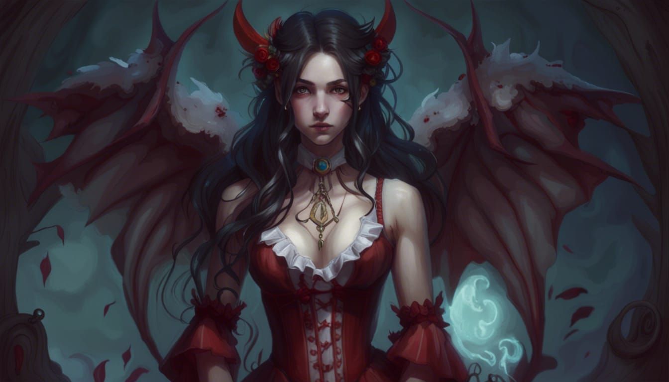 Lilith in Red and White Dress, Red-Tipped Hair