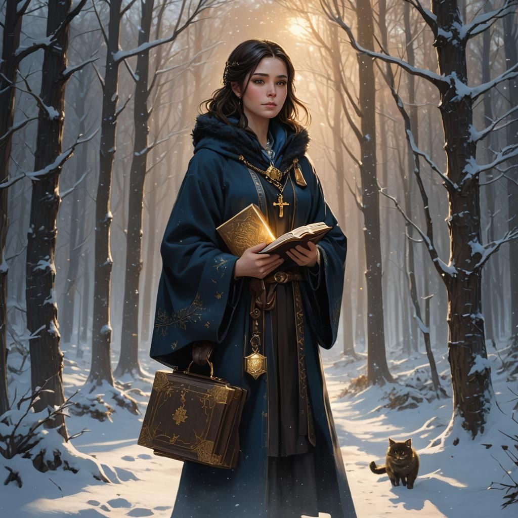 Girl in Snowy Forest: Dark Fantasy Concept Art