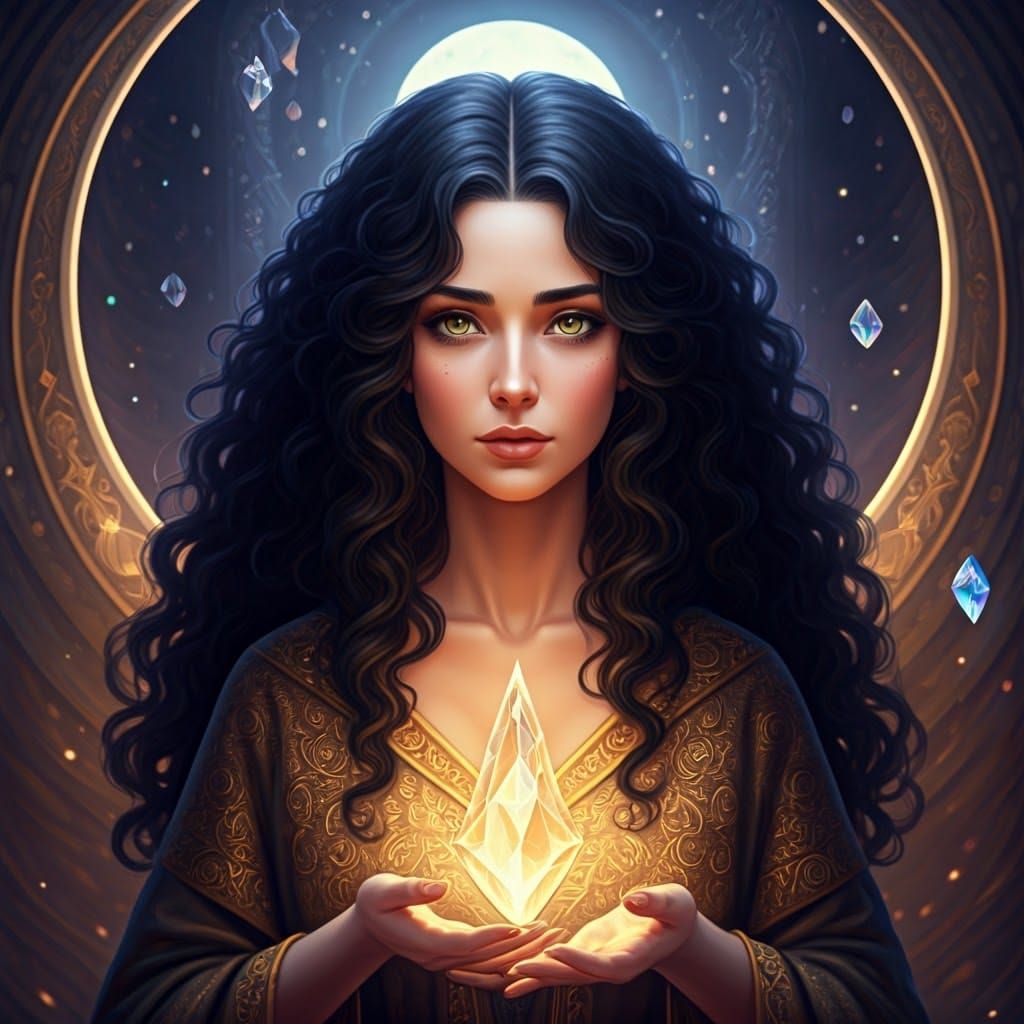 Mystical Sorceress Casting Magic in Art Nouveau Style