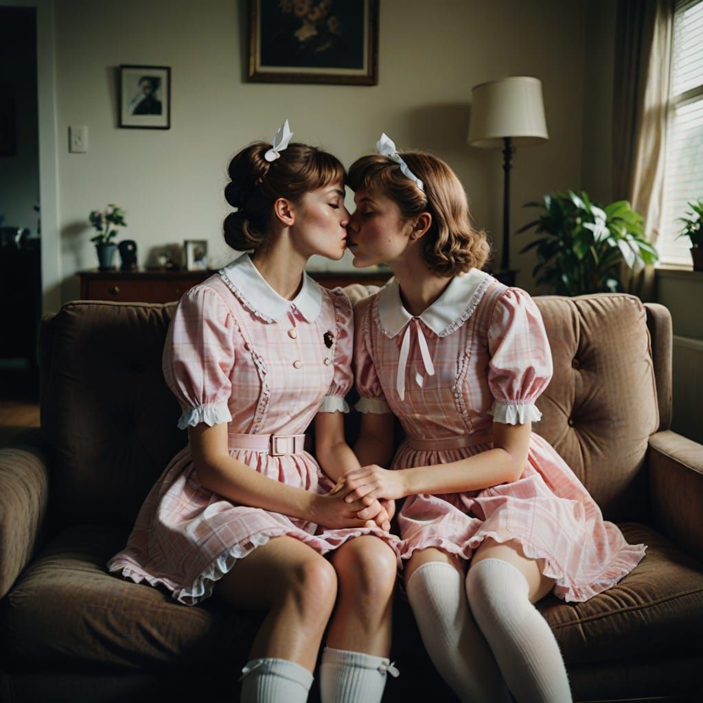 Tomboy Kisses Woman on Couch Cinematic Film Still