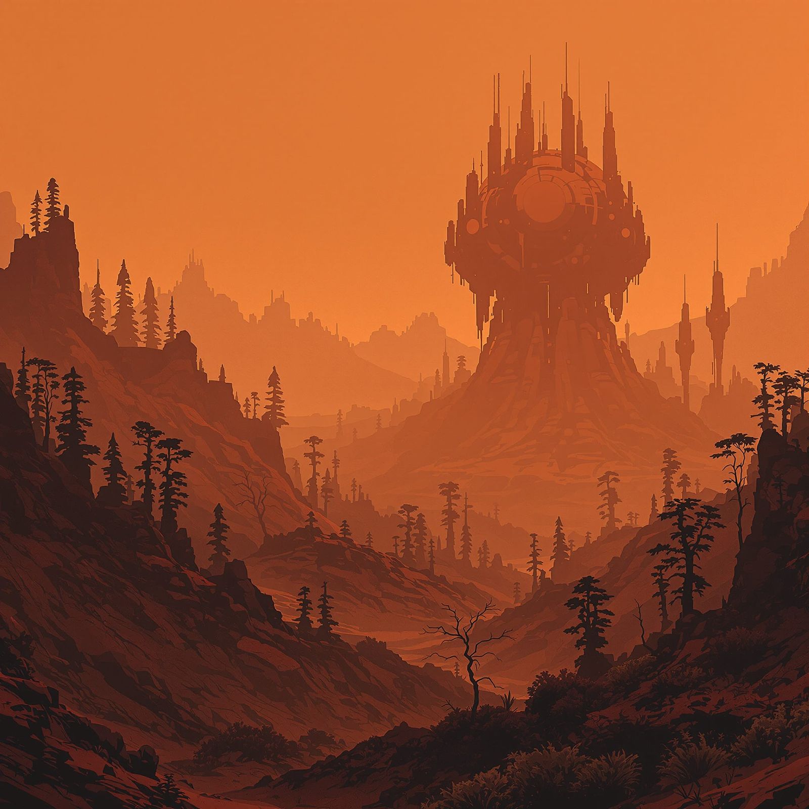 Mars Forests in Dark Biomechanical Style