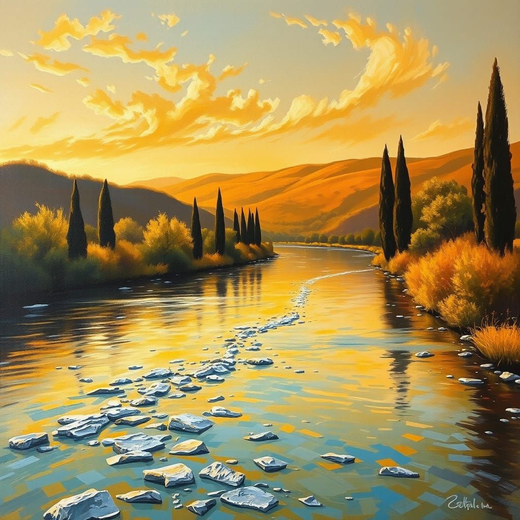 Italian Sunset Paradise in Renaissance Oil Painting Style