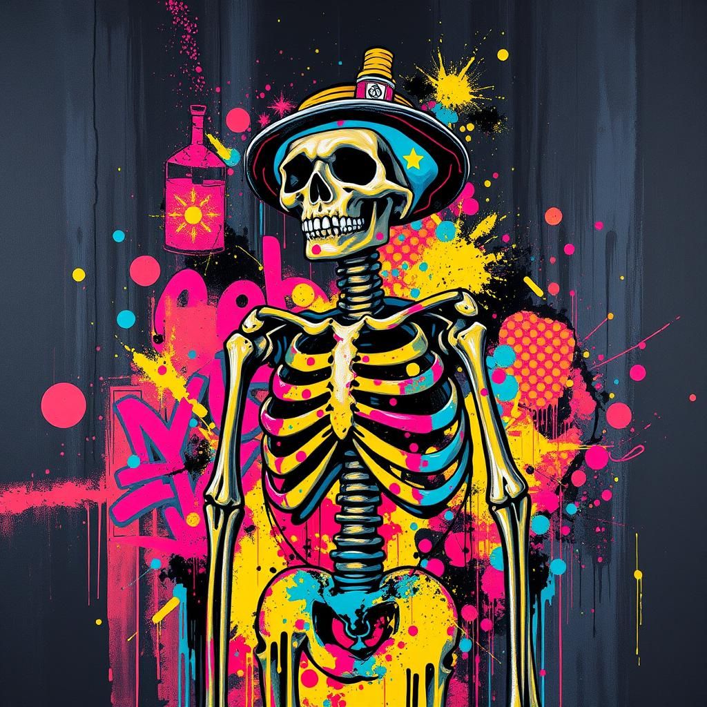 Vibrant Australian Skeleton in Graffiti Splash Art