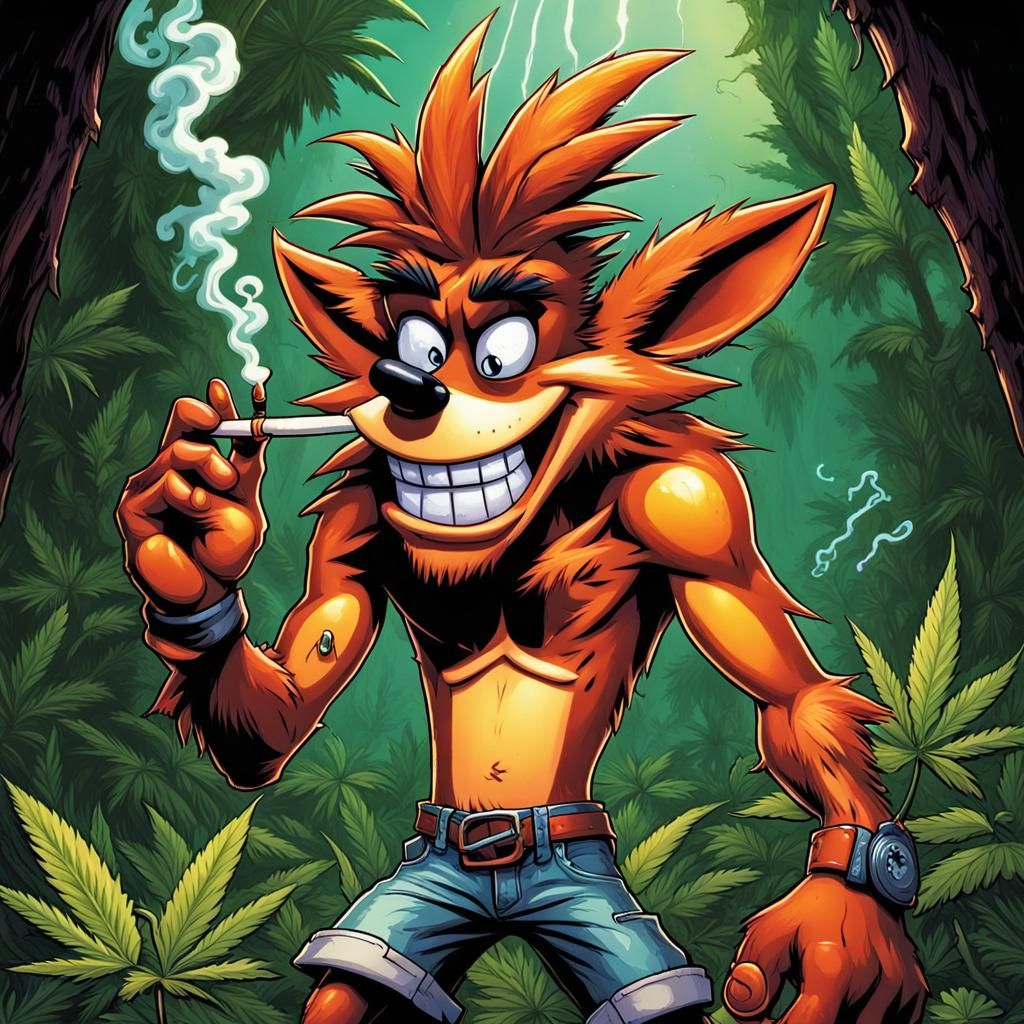 Crash Bandicoot Smoking Cannabis in Comic Book Art
