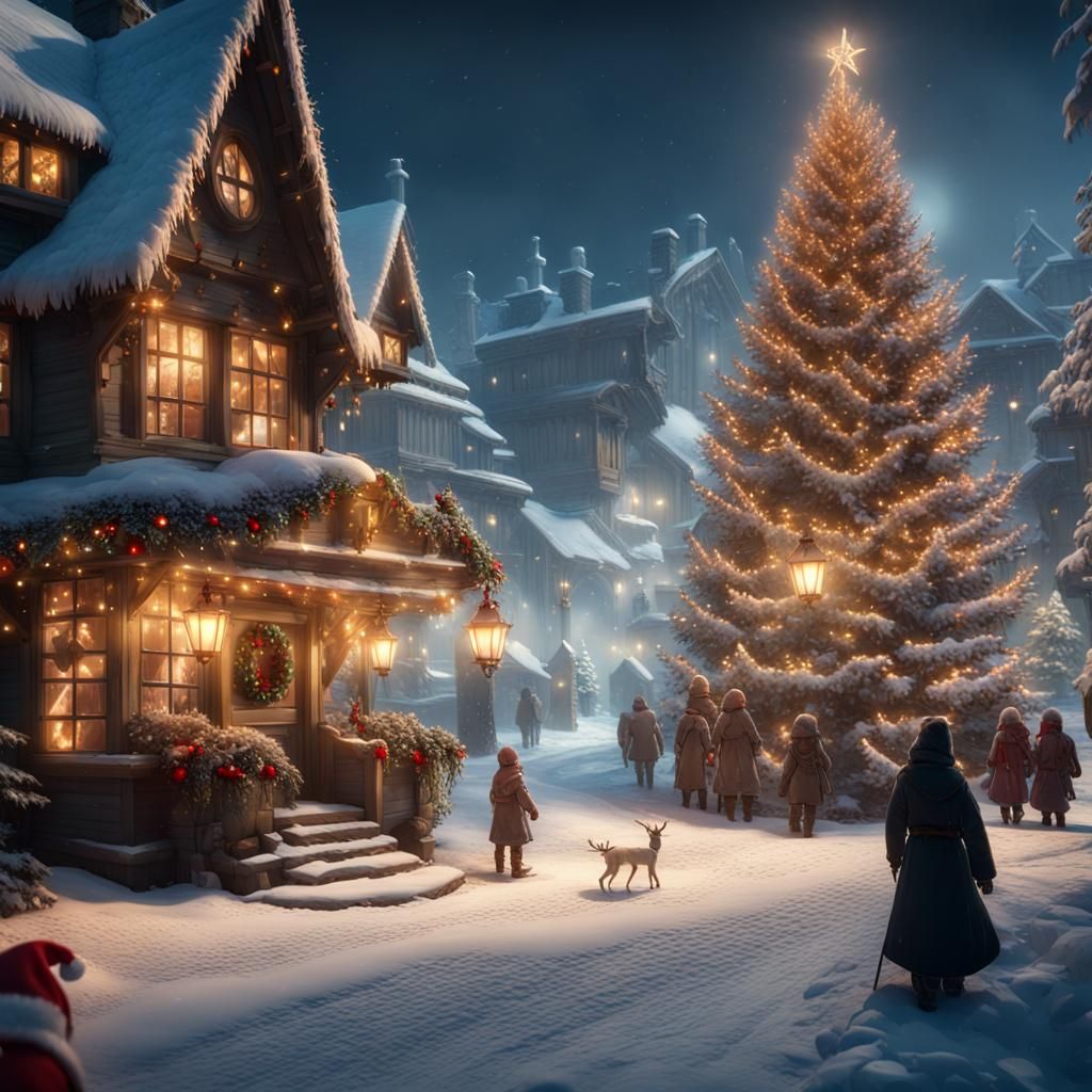 Magical Christmas Winter Wonderland with Cheerful People