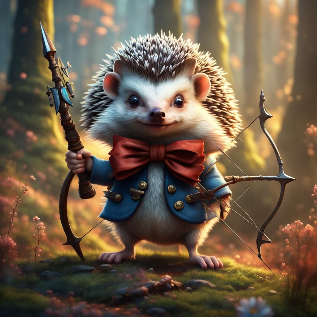 Hedgehog Archer in Ethereal Fantasy Landscape