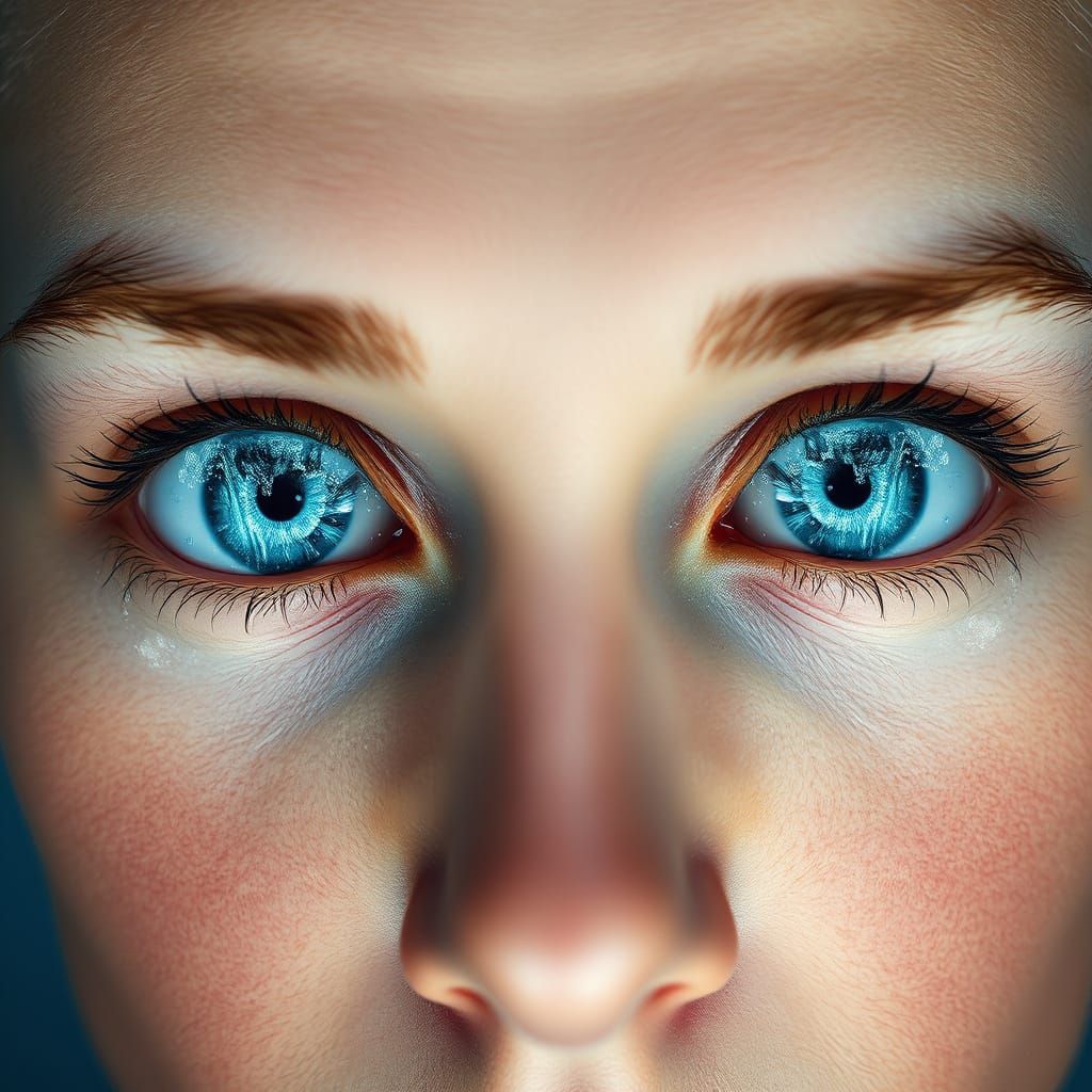 Surreal Waterfalls Cascade Within Vibrant Blue Eyes