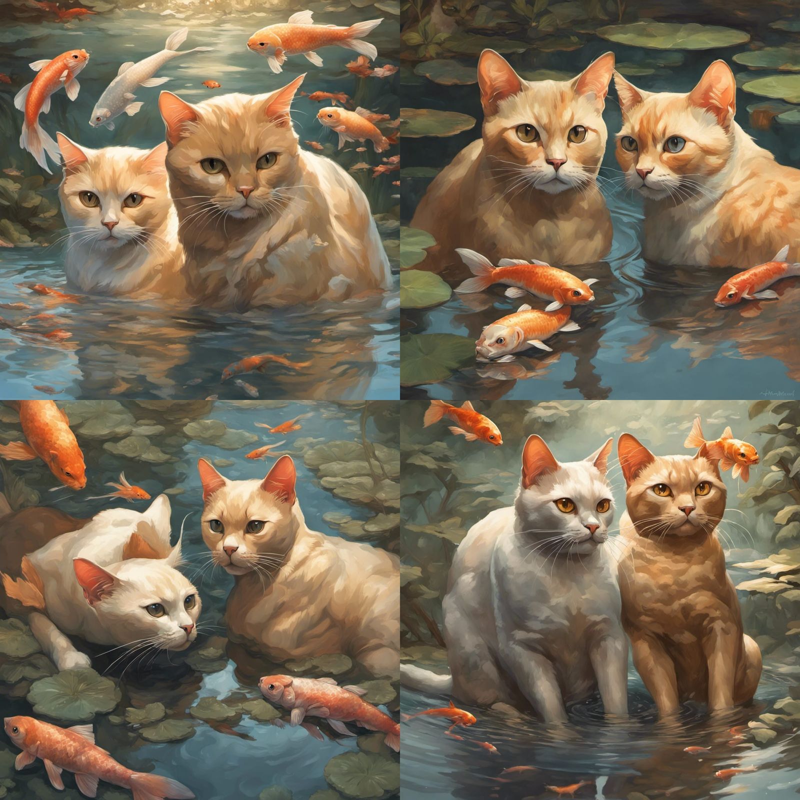 Burmese Cats and Koi Fish: Oriental-Inspired Art
