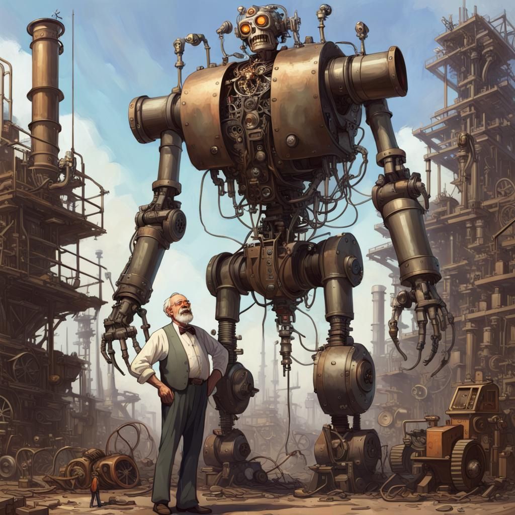 Giant Dieselpunk Robot Being Built in Junkyard