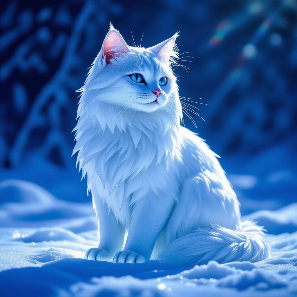 Majestic Ice Elemental Cat Sculpture in Hyperrealism