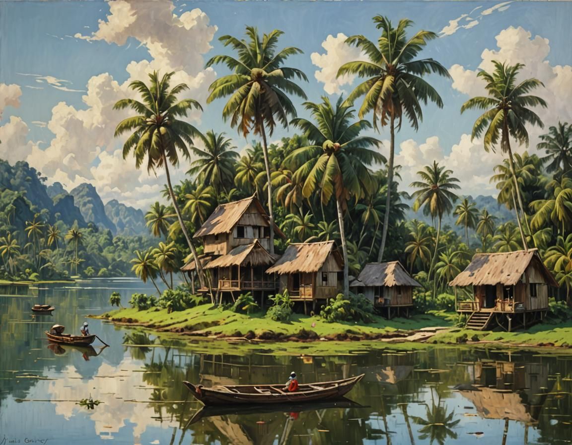 Floating Island Paradise: Oil Painting