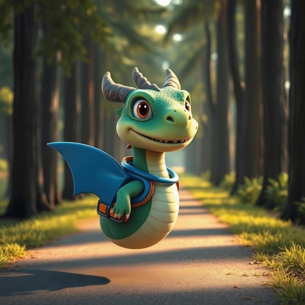 Cute Dragon With Shark Fin Walks to Lakeside