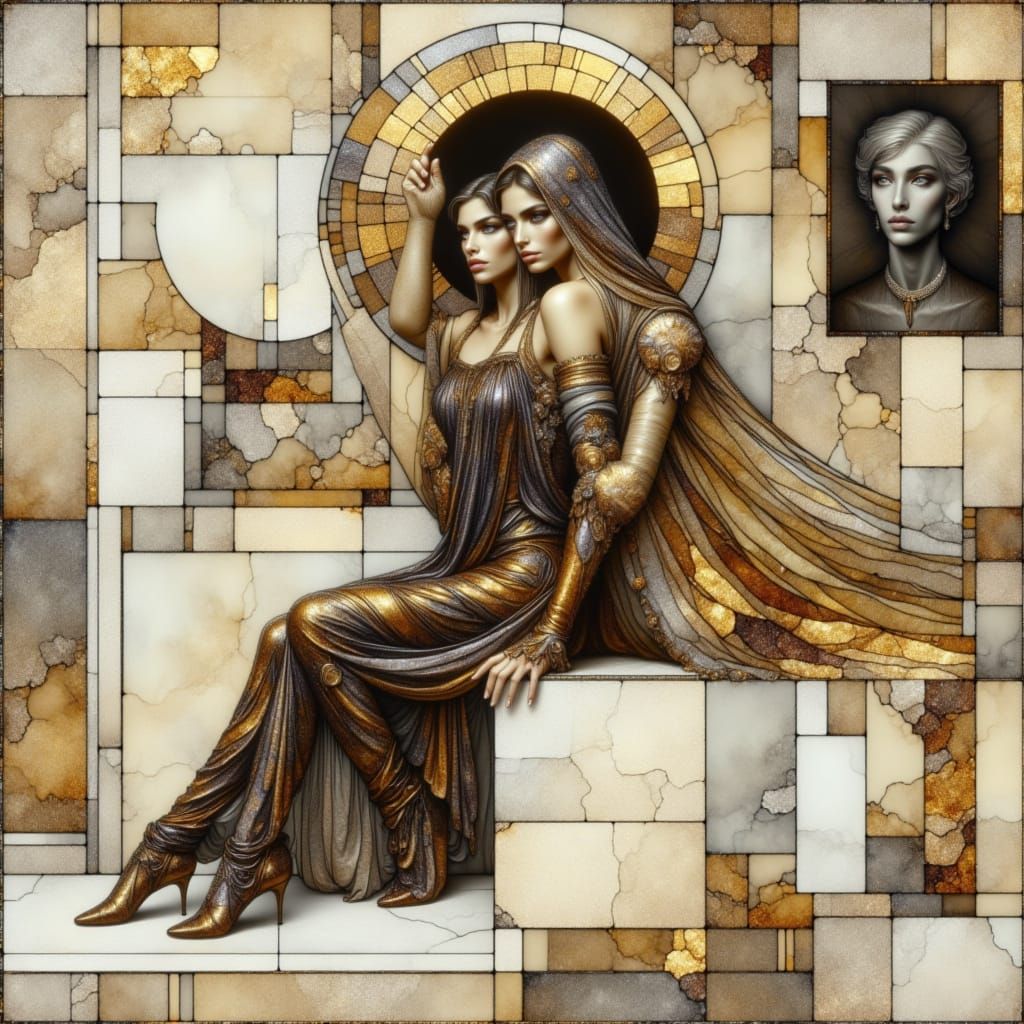 Abstract Figures in Earth Tones with Geometric Elements