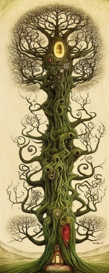 Yggdrasil in Detailed Surrealist Illustration