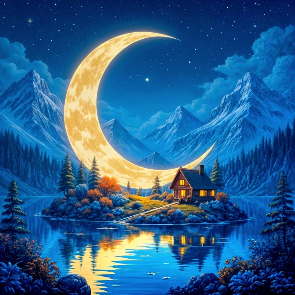 Crescent Moon Island: A Digital Illustration