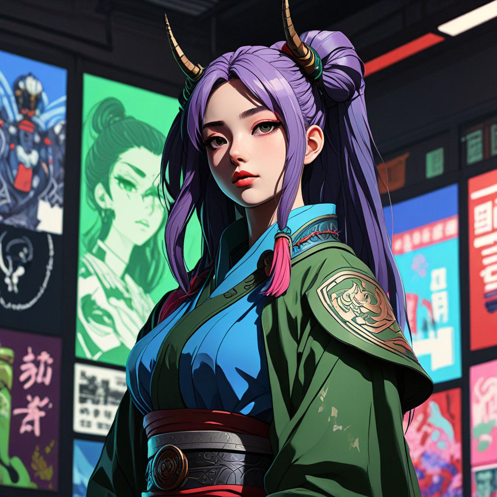 Kyoshi Warrior in a Vibrant Anime Aesthetic