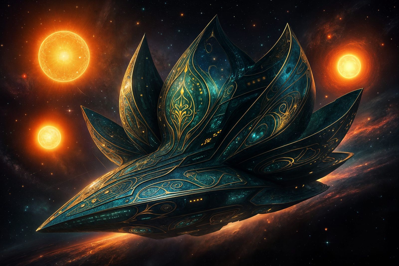 Sleek Lotus-Shaped Thalian Empire Destroyer in Vibrant Hyper...