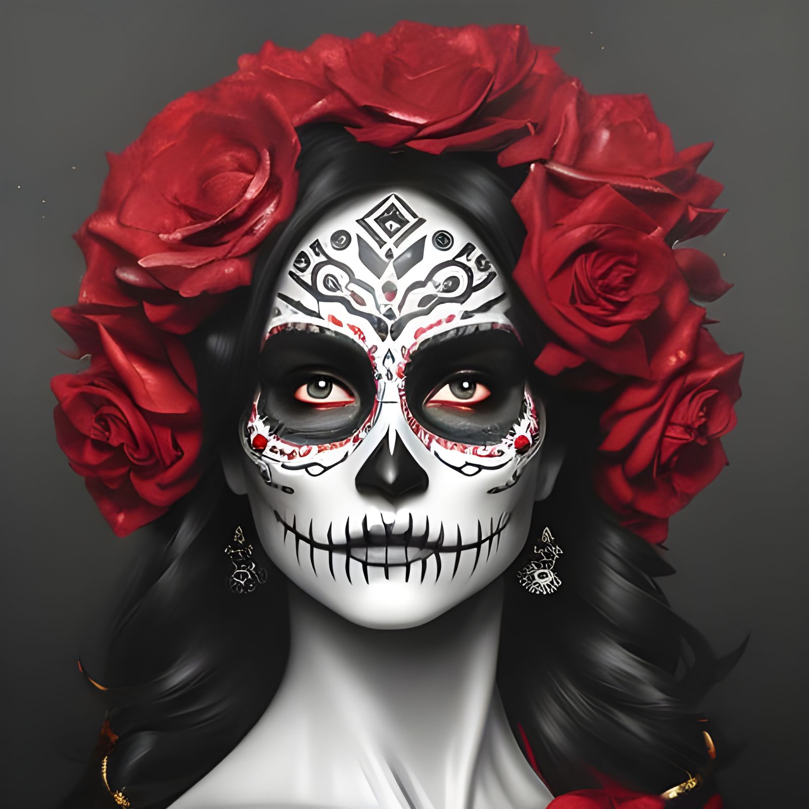 Day of the Dead Portrait in Red, White, Black