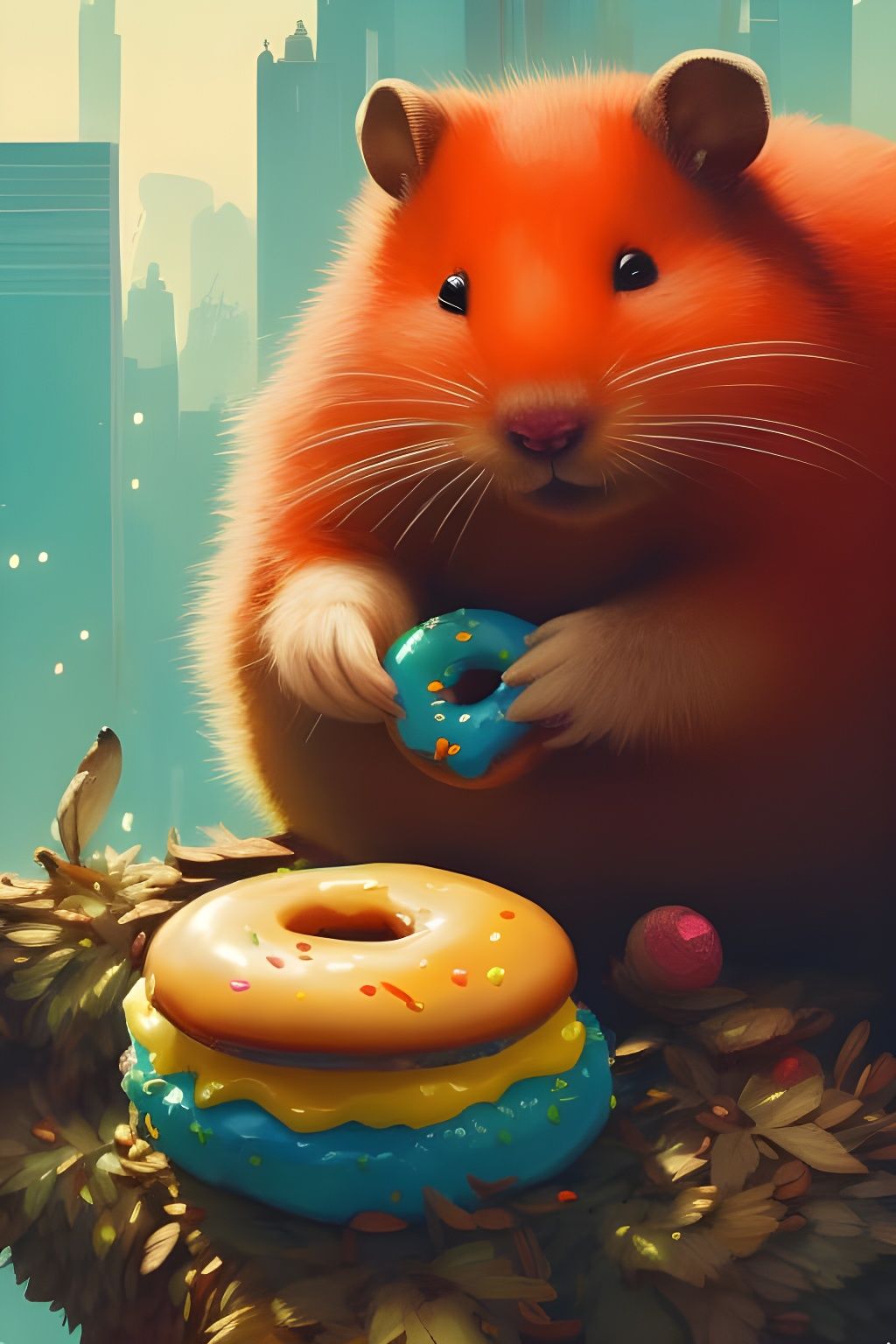 Fluffy Rodent's Donut Feast: Digital Painting