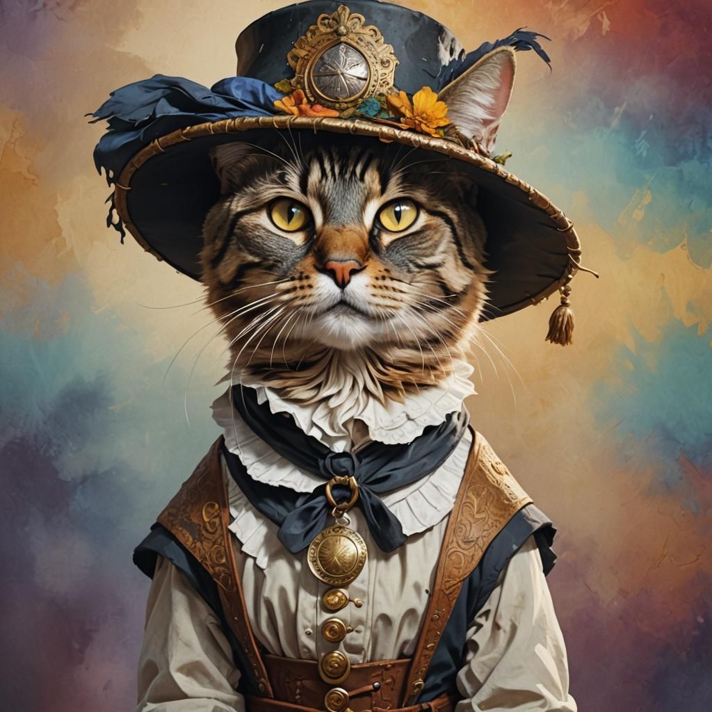 Anthro Cat Pilgrim in Hyperrealistic Style