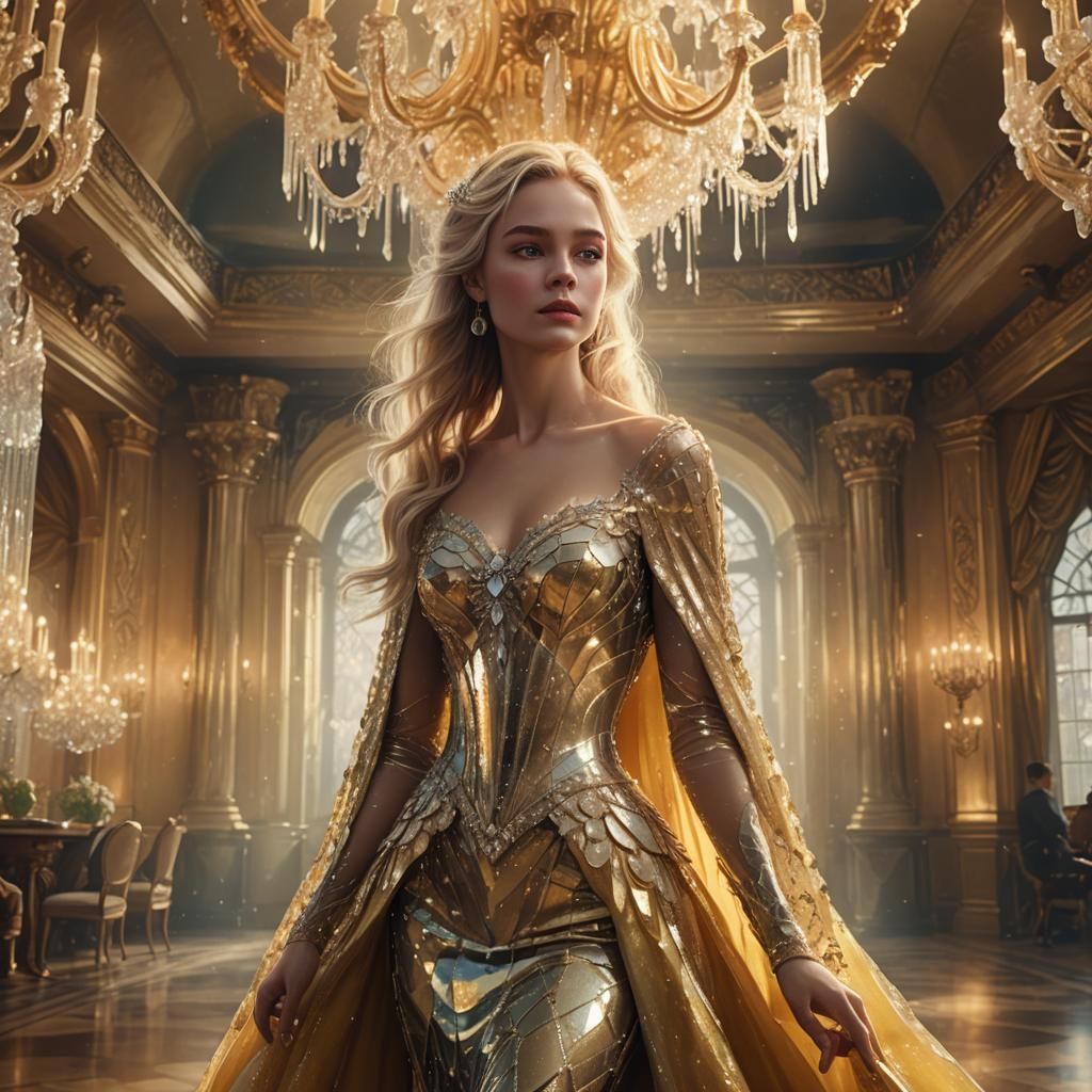 Crystalline Ballroom Dress in Hyperrealistic Digital Art