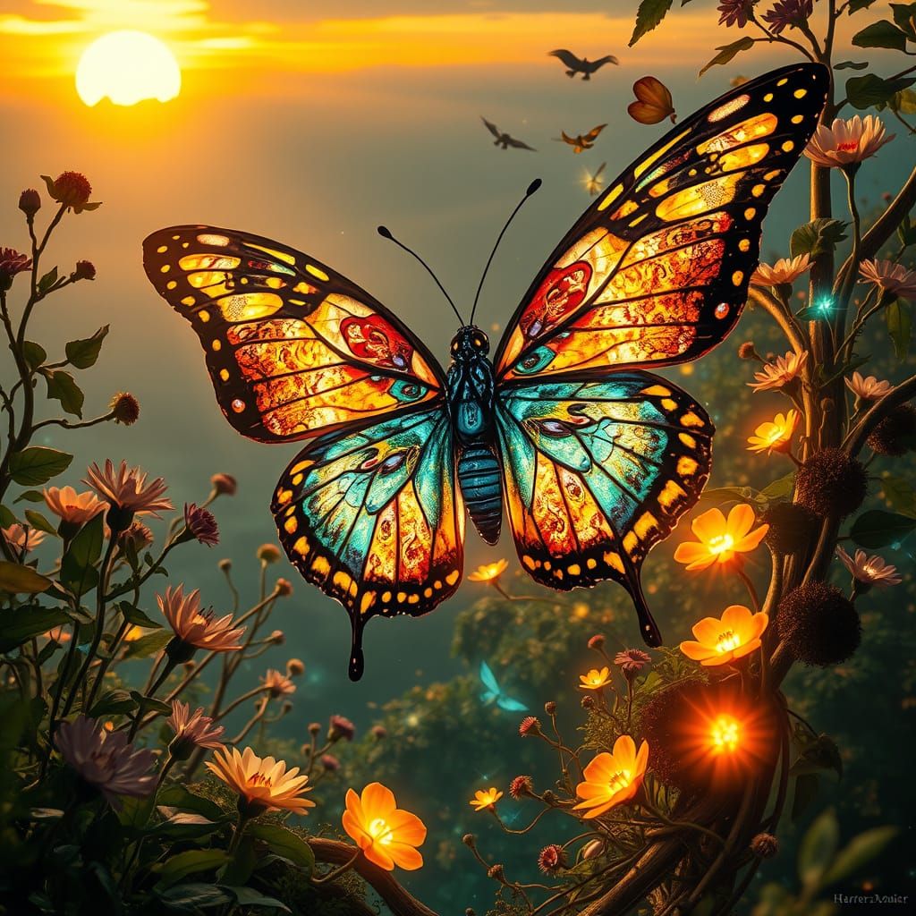 Surrealist Dreamscapes with Mystical Butterflies and Whimsic...