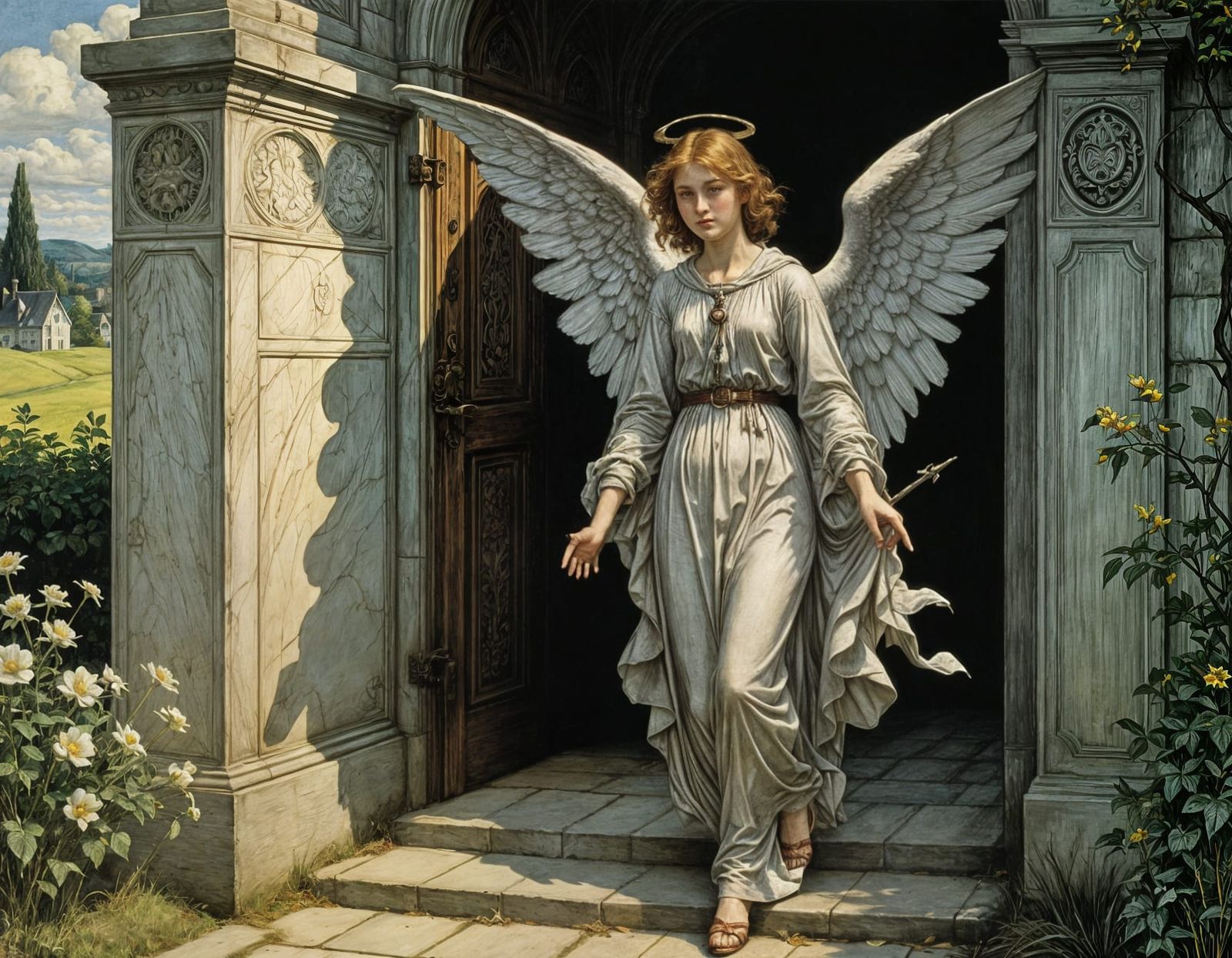 Angel at Pearly Gates, Golden Age Illustration