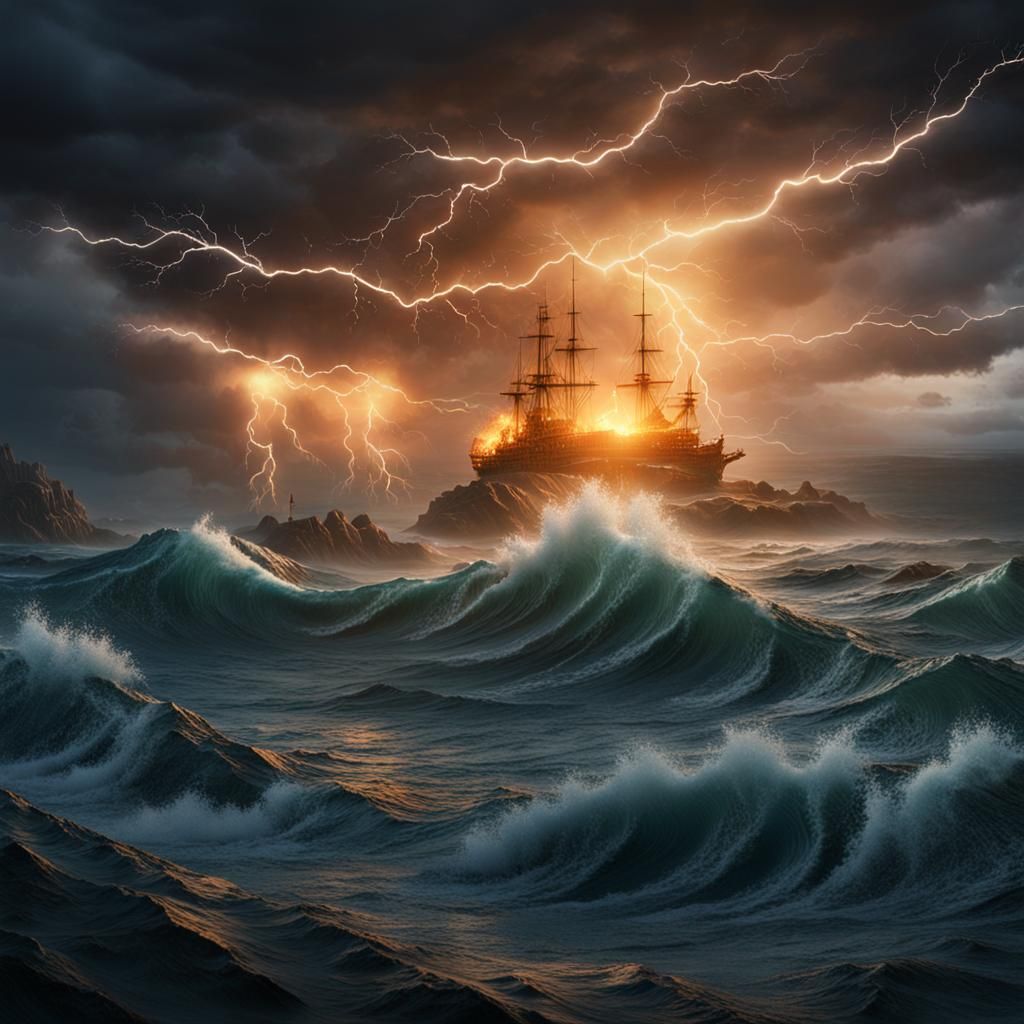 Ocean Storm at Sunrise: Fantasy Concept Art