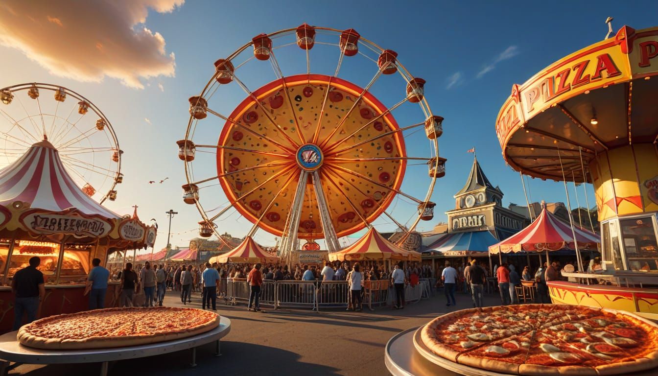 Vibrant Pizza Carnival in Comic Book Style