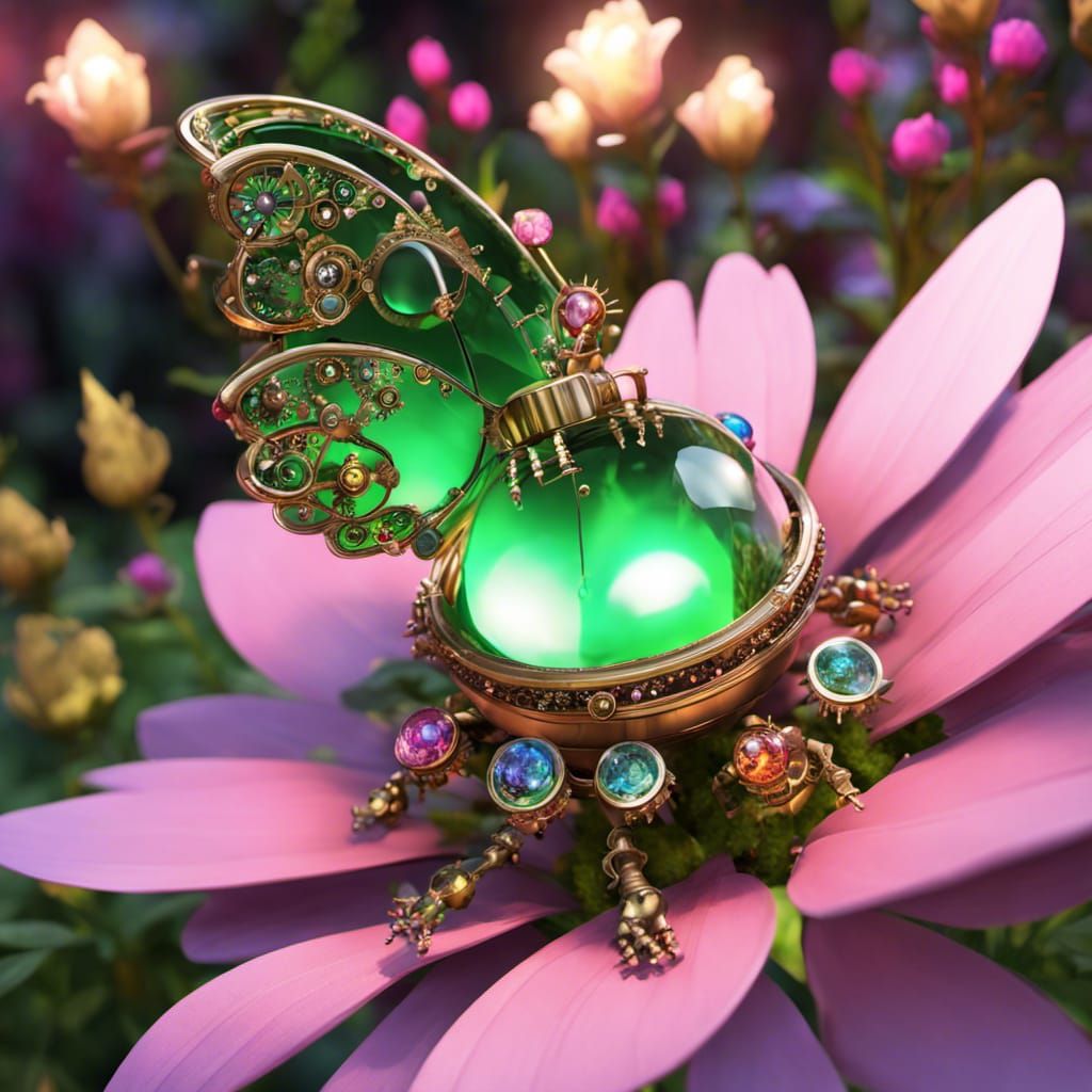 Steampunk Crystal Flowers in Garden, 8K