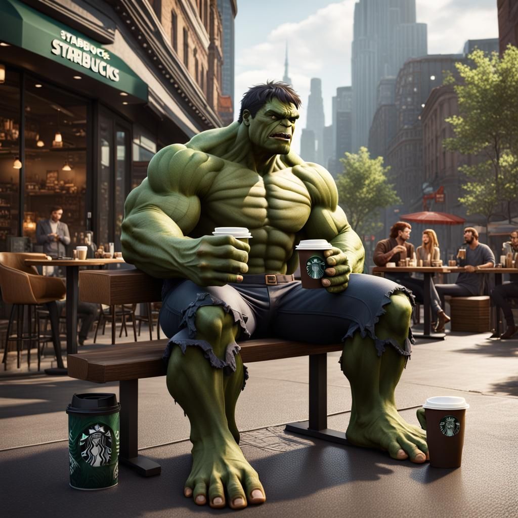 Hulk at Starbucks: Detailed Matte Painting