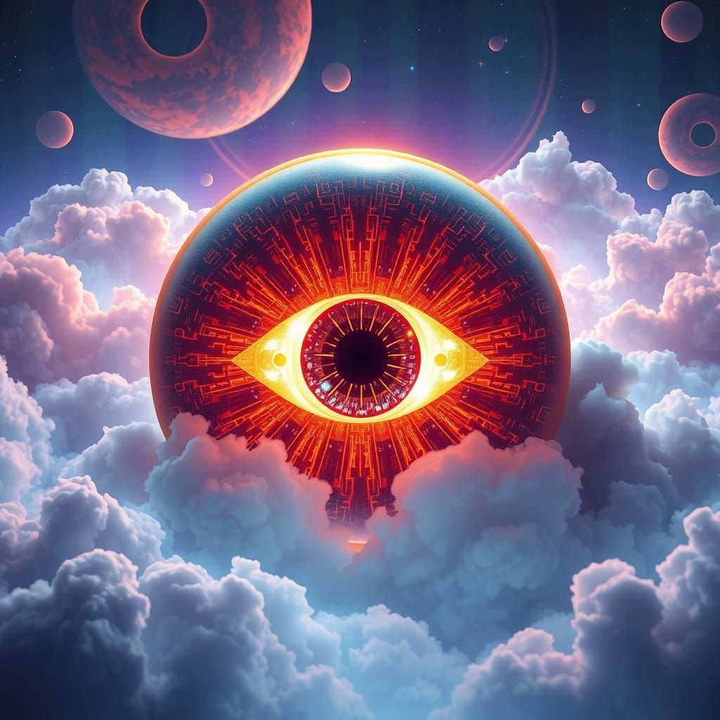 Eye of the Future: Glowing Orb in Digital Art Style