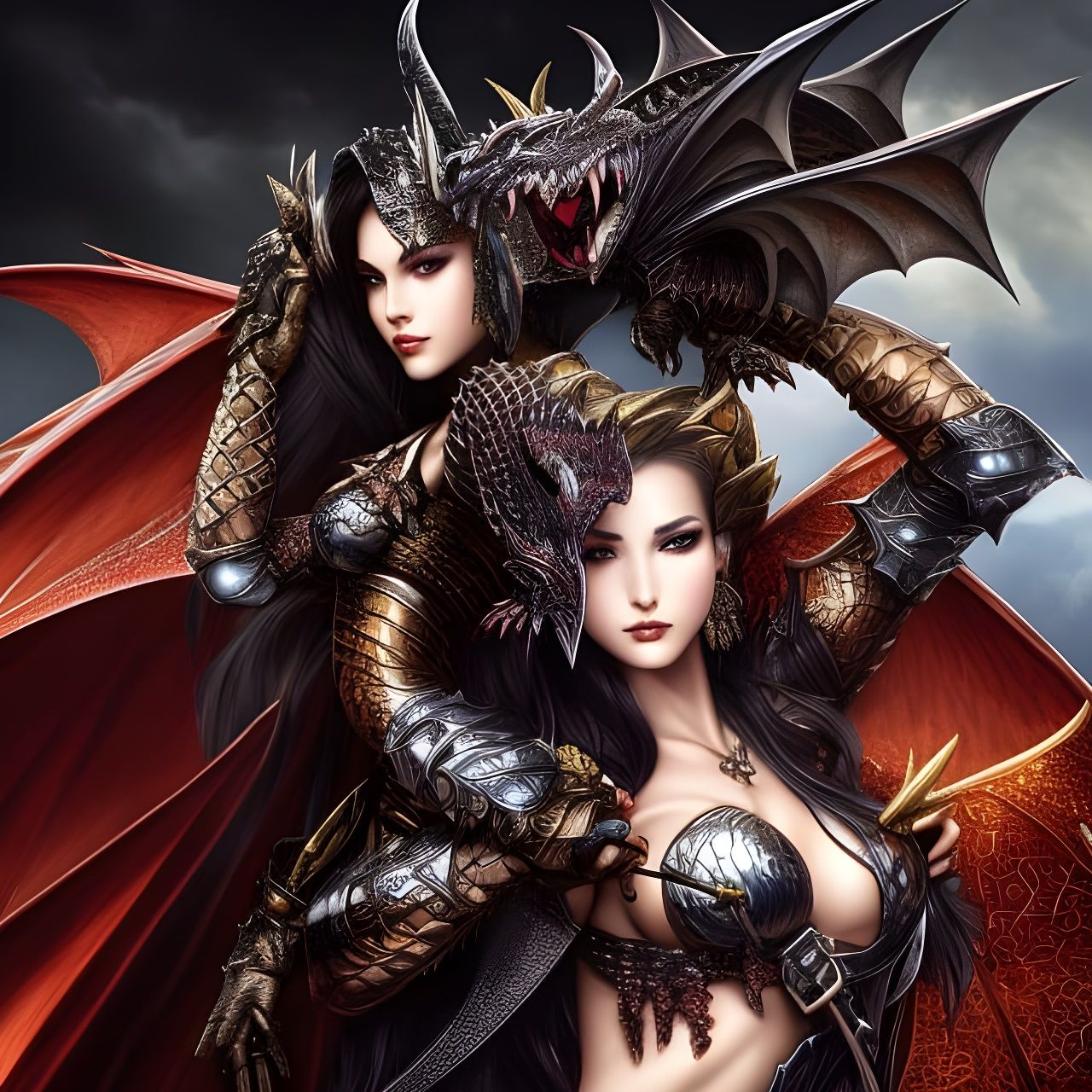 Female Dragon Warrior in Gothic Art Style