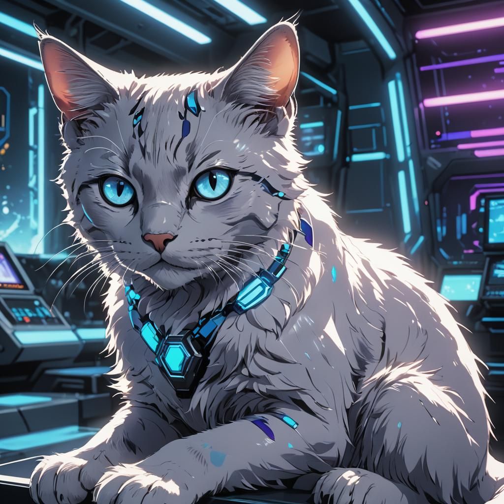 Futuristic Techna Cat in Anime Style
